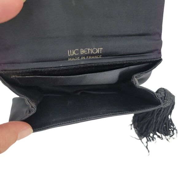 Vtg Luc Benoit Designer Mini Baguette Satin Graduation Tassel Clutch Handbag Blk - Picture 4 of 8